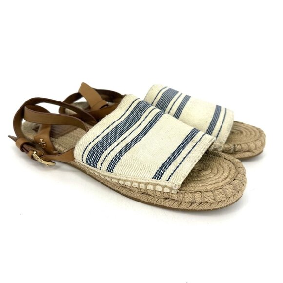 Tory Burch Stretch-Canvas Espadrille Sandal Awning‎ Ivory/Blue Size 8.5 - Picture 5 of 12